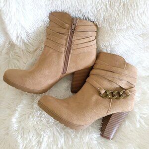 White Mountain Women Tan Sammuel Pull on Ankle Faux Suede Booties US 6.5M